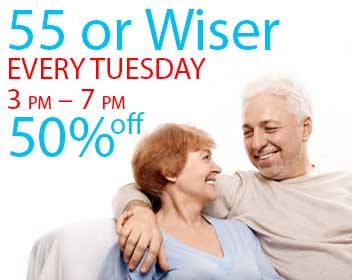 55 or Wiser Every Tuesday 3-7pm 50% off
