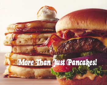 A stack of delicious iHop original buttermilk pancakes and our new ultimate steak burger.